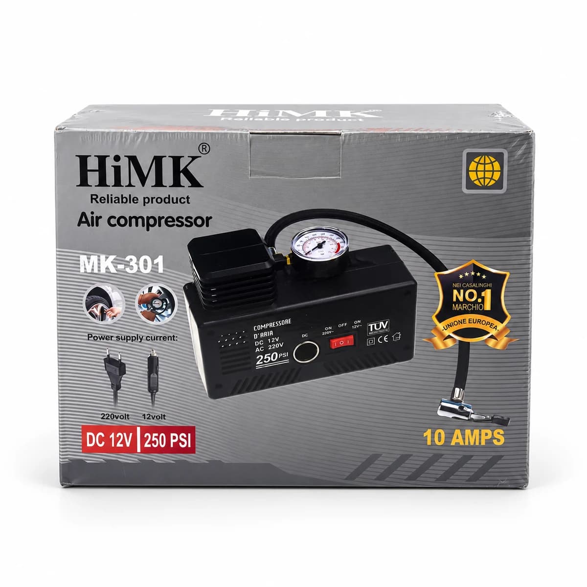 COMPRESOR DE AIRE INFLADOR NEUMATICOS 12-220V 10A 250 PSI HIMK MK-301 - vista principal